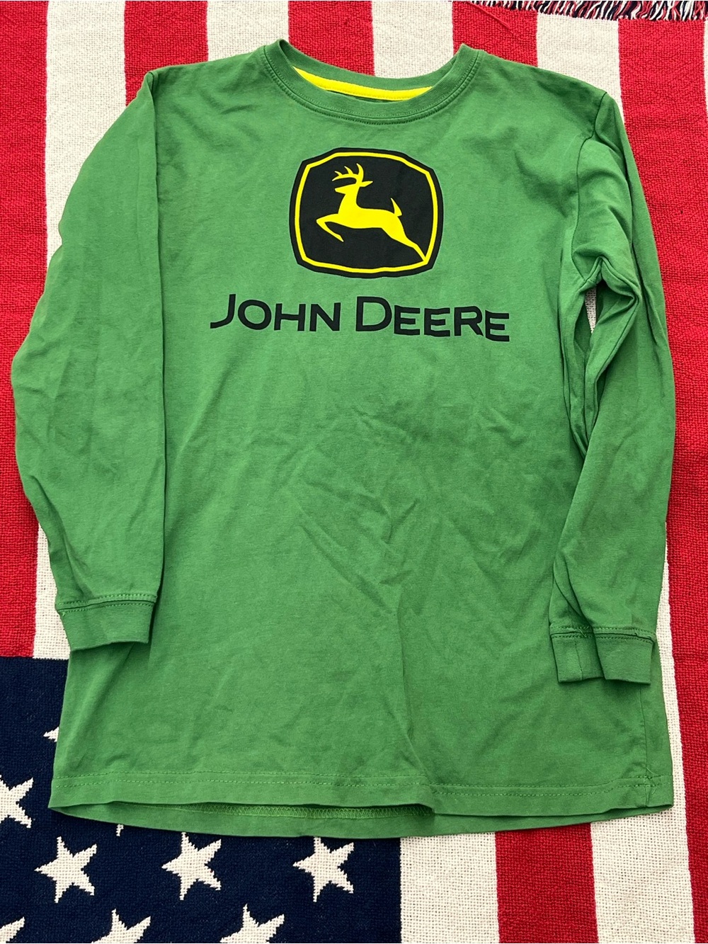 John Deere Green Long Sleeve Logo Shirt with Yellow Accent Medium 10/12